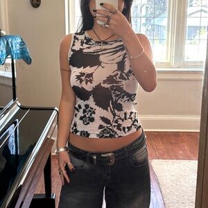With Consideration Mesh Floral Black and White Tank Top